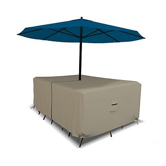 Covers&All Rectangle Table & Chair Set Cover, Umbrella Hole, Waterproof UV & Weather Resistant