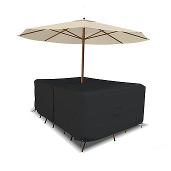 Covers&All Rectangle Table & Chair Set Cover, Umbrella Hole, Waterproof UV, Weather Resistant