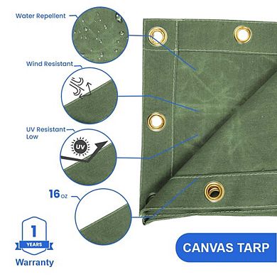 Covers&All Canvas Tarp Waterproof , Thick Heavy Duty Camping Tarp