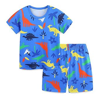 Summer Colorful Dinosaurs Pattern T-shirt and Shorts Casual Set for Boys