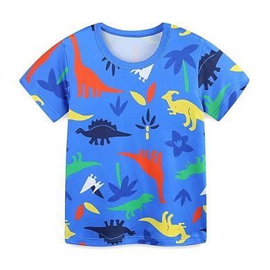 Summer Colorful Dinosaurs Pattern T-shirt and Shorts Casual Set for Boys