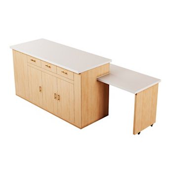 Wood Kitchen Island with Storage, Extendable Countertop Island Table with Drawer for Kitchen