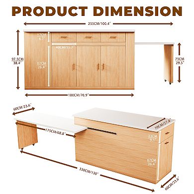Wood Kitchen Island with Storage, Extendable Countertop Island Table with Drawer for Kitchen