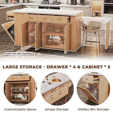 Wood Kitchen Island with Storage, Extendable Countertop Island Table with Drawer for Kitchen