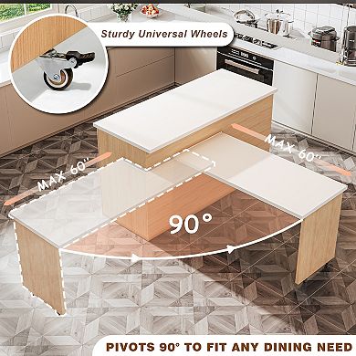 Wood Kitchen Island with Storage, Extendable Countertop Island Table with Drawer for Kitchen