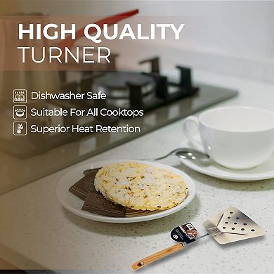 Alpine Cuisine Wood Solid Turner 11.81", Non-stick Cookware & Heat Resistant Kitchen Spatulas