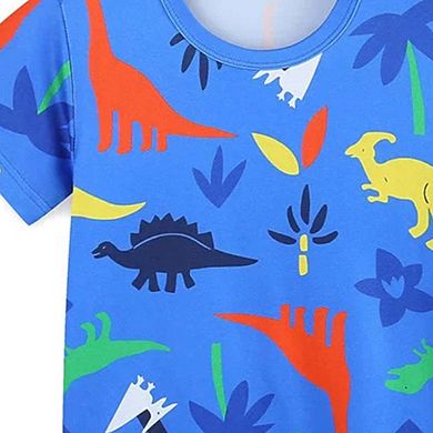Summer Colorful Dinosaurs Pattern T-shirt and Shorts Casual Set for Boys