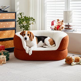 Faux Shearling Dog Bed Couch for Large Dogs under 70 lbs, Orthopedic Elevated Round Pet Bed Sofa