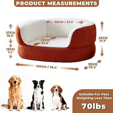 Faux Shearling Dog Bed Couch for Large Dogs under 70 lbs, Orthopedic Elevated Round Pet Bed Sofa