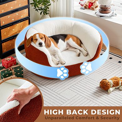 Faux Shearling Dog Bed Couch for Large Dogs under 70 lbs, Orthopedic Elevated Round Pet Bed Sofa