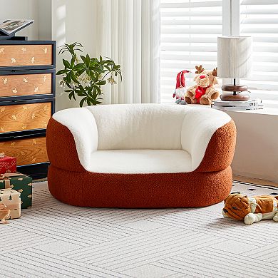 Faux Shearling Dog Bed Couch for Large Dogs under 70 lbs, Orthopedic Elevated Round Pet Bed Sofa