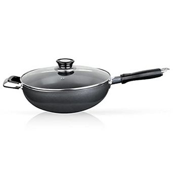 Alpine Cuisine Aluminum Wok 12" Non-stick Coating, Suitable For Electric, And Gas Stoves - Grey