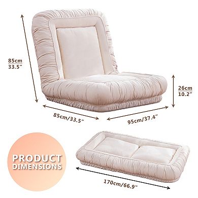 Linen Adjustable Lazy Sofa Chair, No Assembly Floor Chair, White Lounge Sofa for Living Room Bedroom