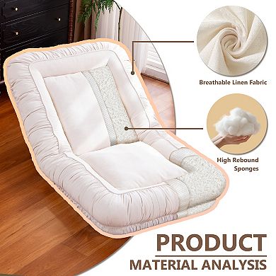 Linen Adjustable Lazy Sofa Chair, No Assembly Floor Chair, White Lounge Sofa for Living Room Bedroom