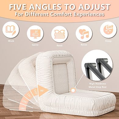 Linen Adjustable Lazy Sofa Chair, No Assembly Floor Chair, White Lounge Sofa for Living Room Bedroom