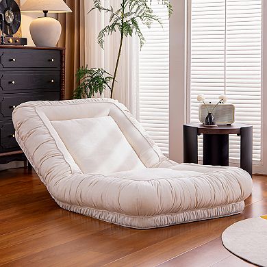 Linen Adjustable Lazy Sofa Chair, No Assembly Floor Chair, White Lounge Sofa for Living Room Bedroom