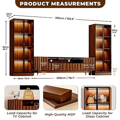 Walnut Finish Entertainment Center for 75'' TVs, TV Stand & Two 4-tier Display Cabinet with Storage