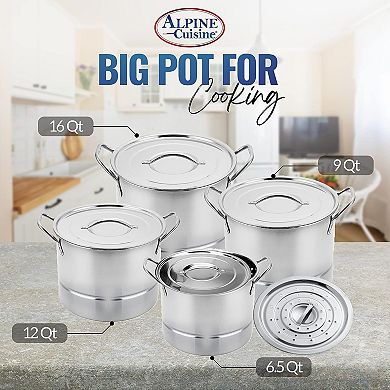 Alpine Cuisine 12 Piece Stainless Steel Stock Pot Steamer Set 6.5/9.5/12/16 Quart