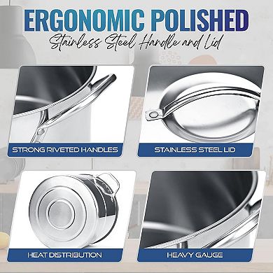 Alpine Cuisine 12 Piece Stainless Steel Stock Pot Steamer Set 6.5/9.5/12/16 Quart