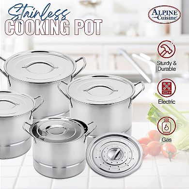 Alpine Cuisine 12 Piece Stainless Steel Stock Pot Steamer Set 6.5/9.5/12/16 Quart