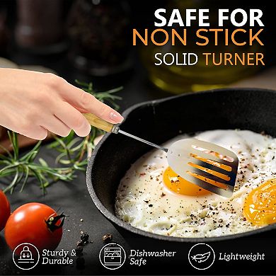Alpine Cuisine Wood Solid Turner 10" With Comfortable Handle - Non-stick Dishwasher Safe