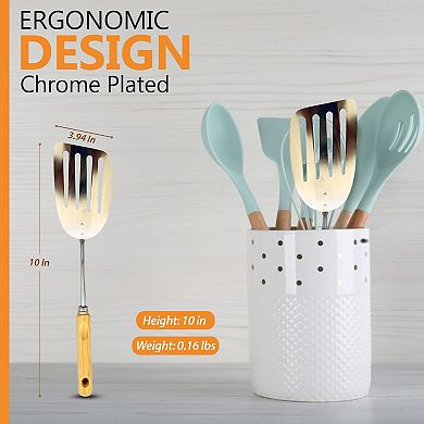 Alpine Cuisine Wood Solid Turner 10" With Comfortable Handle - Non-stick Dishwasher Safe