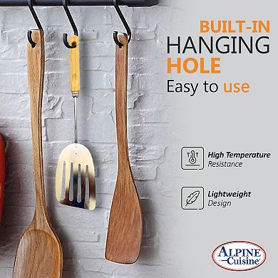 Alpine Cuisine Wood Solid Turner 10" With Comfortable Handle - Non-stick Dishwasher Safe