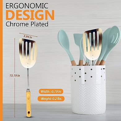 Alpine Cuisine Wood Solid Turner 13" With Comfortable Handle Non-stick Cookware