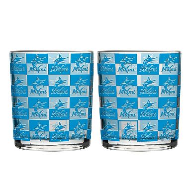 Logo Brands Miami Marlins Two-Pack 12oz. Gridiron Stained Rocks Glass Set