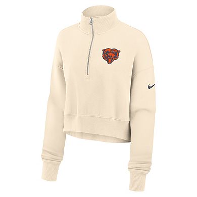 Women's Nike Cream Chicago Bears Legacy Phoenix Fleece Cropped Half-Zip Sweatshirt