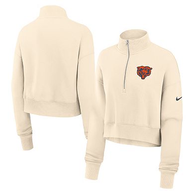 Women's Nike Cream Chicago Bears Legacy Phoenix Fleece Cropped Half-Zip Sweatshirt