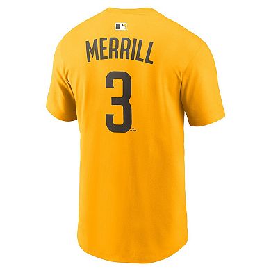 Men's Nike Jackson Merrill Gold San Diego Padres Name & Number T-Shirt