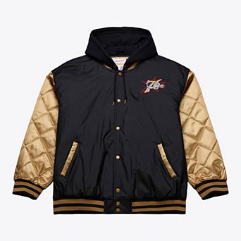 Men's Mitchell & Ness Black Philadelphia 76ers Hardwood Classics 76 Originals Collection Fushion Full-Snap Hoodie Jacket