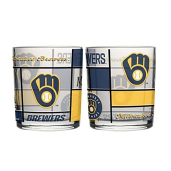 Logo Brands Milwaukee Brewers 12oz. Quilted Stained Two-Pack Rocks Glass Set