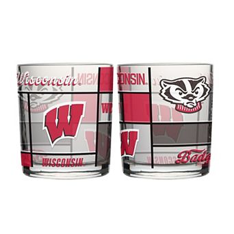 Logo Brands Wisconsin Badgers 12oz. Quilted Stained Two-Pack Rocks Glass Set