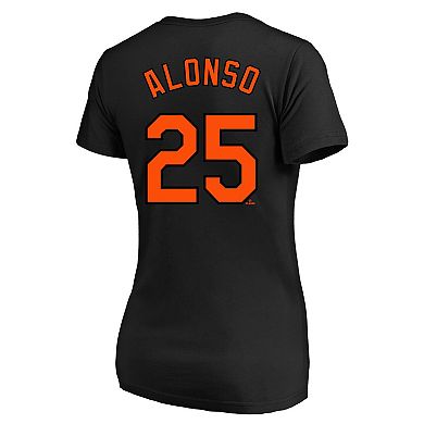 Women's Profile Pete Alonso Black Baltimore Orioles Plus Size Name & Number V-Neck T-Shirt