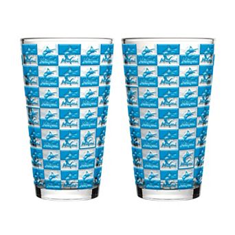 Logo Brands Miami Marlins Two-Pack Gridiron Stained 16oz. Pint Glass Set