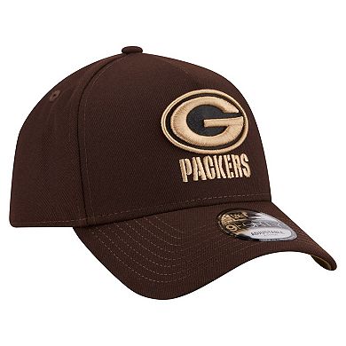 Men's New Era Dark Brown Green Bay Packers Burnt Wood A-Frame 9FORTY Adjustable Hat