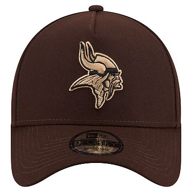 Men's New Era Dark Brown Minnesota Vikings Burnt Wood A-Frame 9FORTY Adjustable Hat