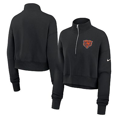 Women's Nike Black Chicago Bears Legacy Phoenix Fleece Cropped Half-Zip Sweatshirt