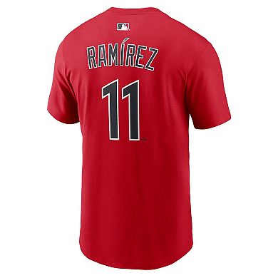 Men's Nike Jos̩ Ram _rez Red Cleveland Guardians Name & Number T-Shirt