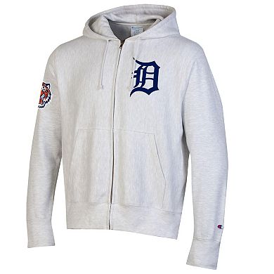 Men's Champion Gray Detroit Tigers Reverse Weave Chenille Full-Zip Hoodie