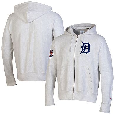 Men's Champion Gray Detroit Tigers Reverse Weave Chenille Full-Zip Hoodie
