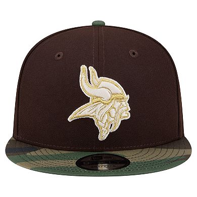 Men's New Era Dark Brown Minnesota Vikings Burnt Wood Camo 9FIFTY Snapback Hat