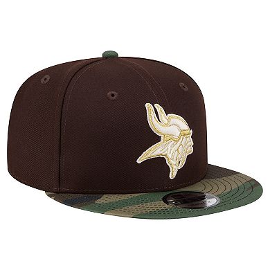 Men's New Era Dark Brown Minnesota Vikings Burnt Wood Camo 9FIFTY Snapback Hat