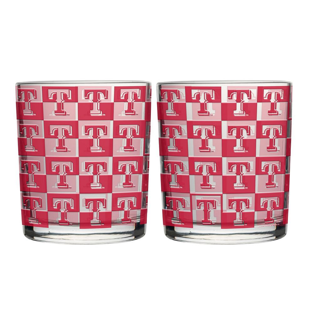 Logo Brands Texas Rangers Two-Pack 12oz. Gridiron Stained Rocks Glass Set