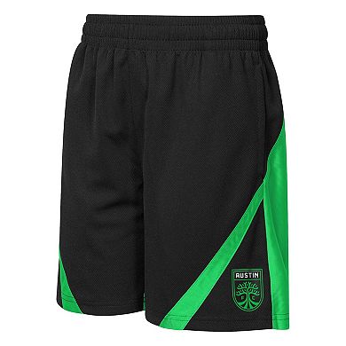 Youth Outerstuff Black/Green Austin FC Color Blocked Shorts