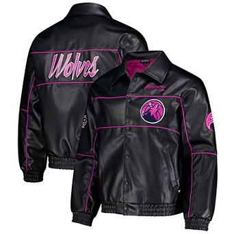 Unisex The Wild Collective Black Minnesota Timberwolves City Edition Full-Snap Faux Leather Jacket