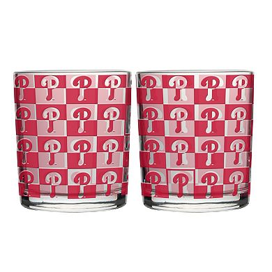 Logo Brands Philadelphia Phillies Two-Pack 12oz. Gridiron Stained Rocks Glass Set