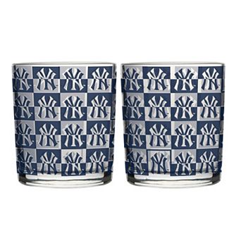 Logo Brands New York Yankees Two-Pack 12oz. Gridiron Stained Rocks Glass Set